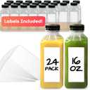 Reli. Plastic Juice Bottles [24 Bulk Pack, 16 oz] Square 16 oz Plastic Bottles with Caps & Sticker Labels | Clear, Empty for Drinks 16oz | Disposable, Reusable Containers for Juicing, Smoothies