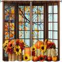 Autumn Blackout Curtains Outside The Window Maple Leaves Pumpkin Sunflower Decorative Curtains for Kitchen Bedroom Living Room 27.5x63in,2 Panel Set