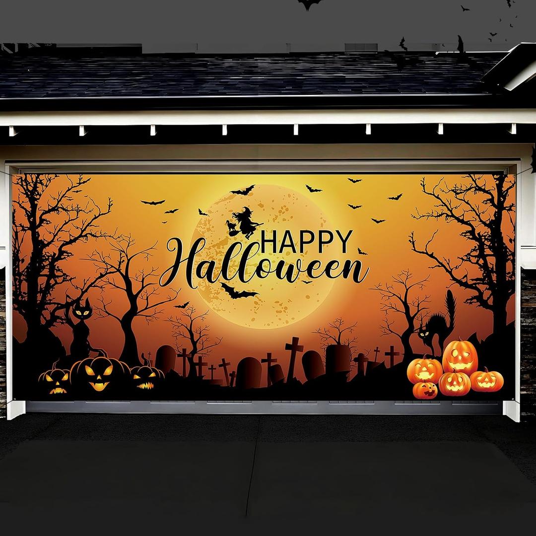 Halloween Garage Door Decorations Halloween Large Garage Door Cover, Halloween Garage Door Banner 157 * 72 inch Garage Door Covers Decorative for Halloween Holiday Indoor Outdoor Wall Decorations