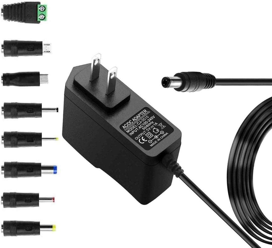 5V 1A Power Supply Adapter 5 Volt 1A 5W Power Adapter AC 100-240V to DC 5V with 8 DC Tips Wall Charger for Android Tablets Webcam Routers Toys Recorder Speaker & More Devices