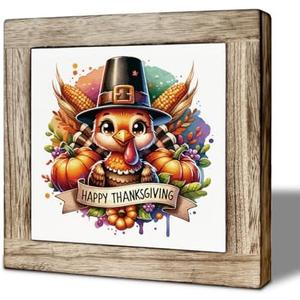 Happy Thanksgiving Wooden Sign Autumn Farmhouse Decor With Festive Greeting Fall Decor Sign For Home Decorative Pumpkin Themed Display - Warm Holiday Atmosphere Decoration 5.9x5.9 Inch