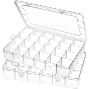 Large 24 Grids Plastic Organizer Box Adjustable Dividers,Clear Storage Box for Jewelry, Art DIY Crafts, Washi Tapes, Beads and Small Parts(2 Pack)
