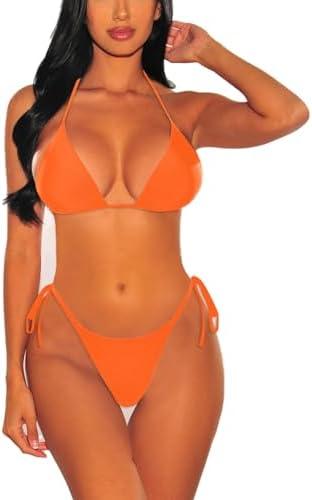 Pink Queen Women's 2 Piece Swimsuit Sexy Swimwear Halter String Triangle Bikini Sets 2024 M