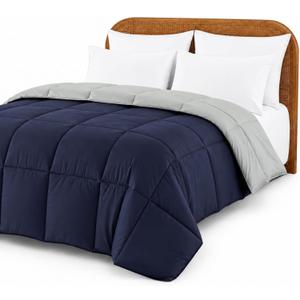 Modern Threads Comforter Duvet Insert, Reversible Quilted Down Alternative Comforter with Corner Tabs, All Season Bedding, Twin, Navy/Silver