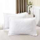 WINLIFE 100% Cotton Quilted Pillow Sham Floral Printed Pillow Cover White (26" x 20" (Pack of 2))