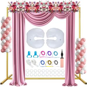 6.6FT x 6.6FT Gold Metal Wedding Arch Frame Square Balloon Arch Stand Flower Backdrop Stand for Ceremony Birthday Party Bridal Baby Shower Anniversary Photo Background Decorative Arches