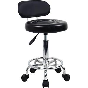 KKTONER PU Leather Modern Rolling Stool with Low Back Height Adjustable Work Salon Drafting Swivel Task Chair with Footrest (Black)