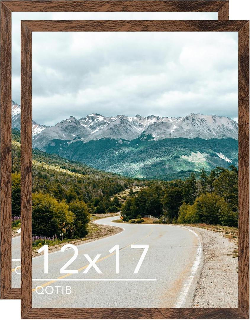 12x17 Picture Frame Deep Brown for Wall Hanging, Wood 12 x 17 Frame Photo Frame for Wall Horizontally or Vertically, Deep Brown, 2 Pack