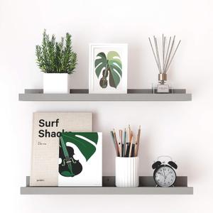 Floating Shelves for Wall Decor, Long Wall Mounted Storage Shelf for Bedroom, Living Room, Bathroom, Kitchen, Nursery, Modern Display Picture Ledge Shelf with Lip Set of 2-24 Inches, Grey, 23.6in