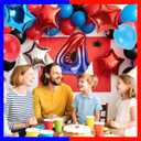 Spider Themed Birthday Balloons Set, 47in Giant Foil Spider Web & 4pcs Star & 4pcs Round Red Blue Balloons Ideal Birthday Cartoon Theme Party Decorations and Favors(Number 4)