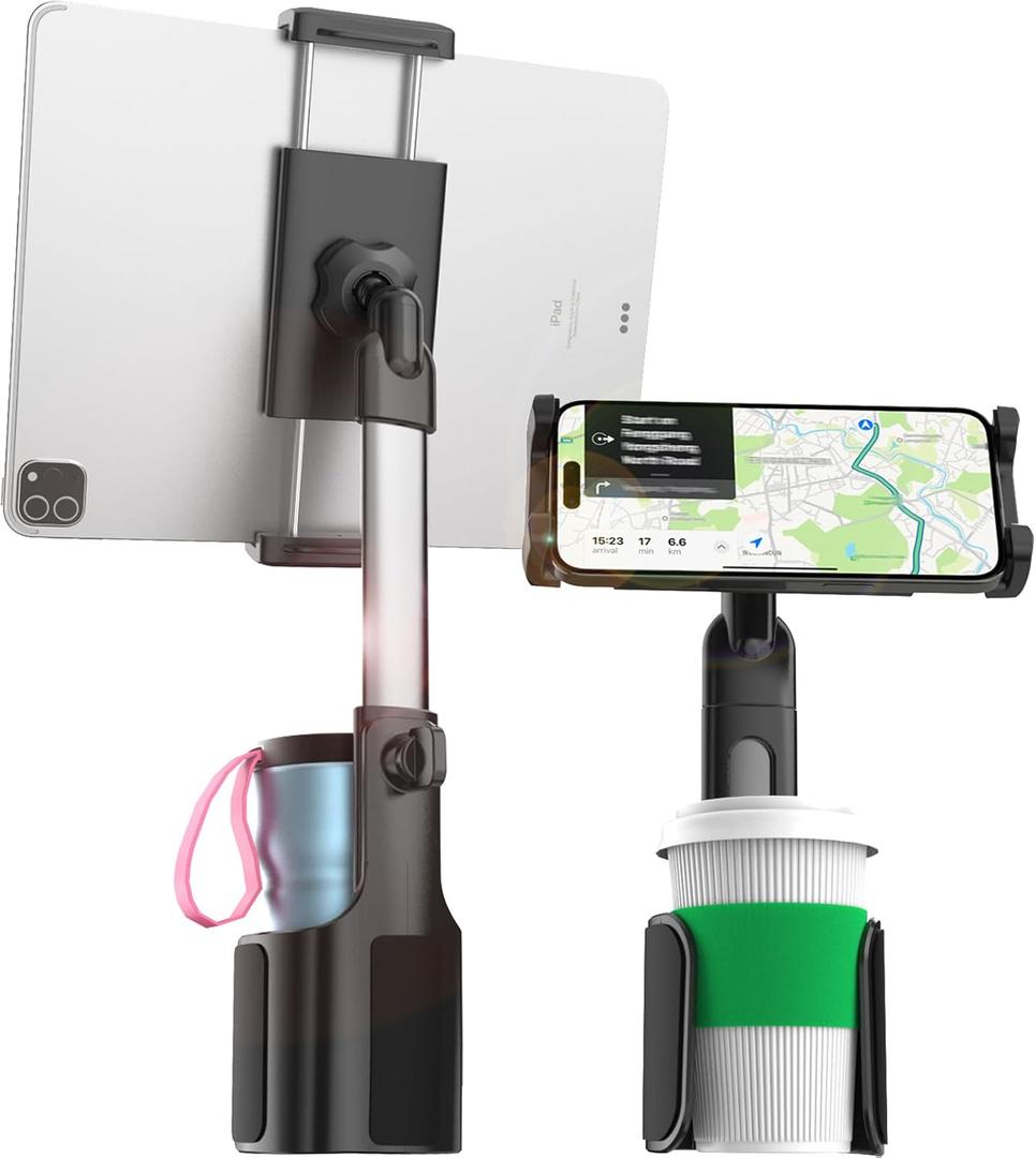 Charchendo 3 in 1 Car Cup Holder Tablet Mount with 4.4 inch Metal Telescopic Arm, Cup Holder Mount for Truck, Tesla, Cupholder Tablet Holder for 4-13" iPad Pro Air, Z Fold, iPhone