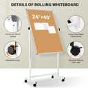 Rolling Whiteboard, 40" x 24" Magnetic Mobile White Board on Wheels, Double Sided, Height Adjustable Aluminum Frame Dry Erase Board Large Cork Bulletin Board for Office, Home, Classroom