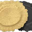13 Inch Gold Charger Plates, Round Reef Pattern, Plastic, Set of 24