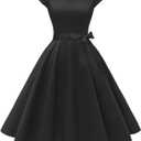 Kingfancy Women Vintage 1950s Dress Retro Cocktail Party Swing Dresses with Cap Sleeves (Black, L)
