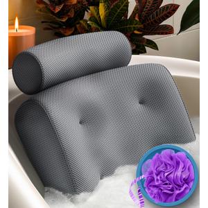 Everlasting Comfort Luxury Bath Pillow - Head, Neck, Back Soft Cushion for Bathtub, Spa & Relaxation (Gray)