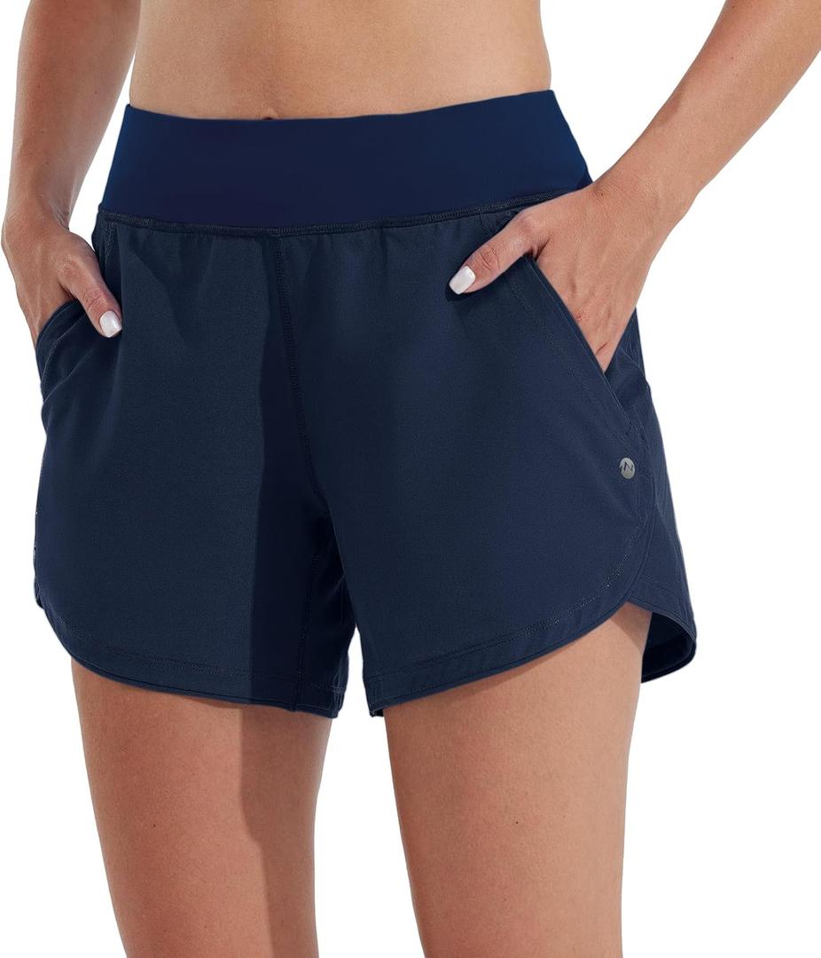 Willit Women's 5" Swim Board Shorts Quick Dry Beach Swimming Shorts UPF 50+ High Waisted Liner Pockets (18, Navy)
