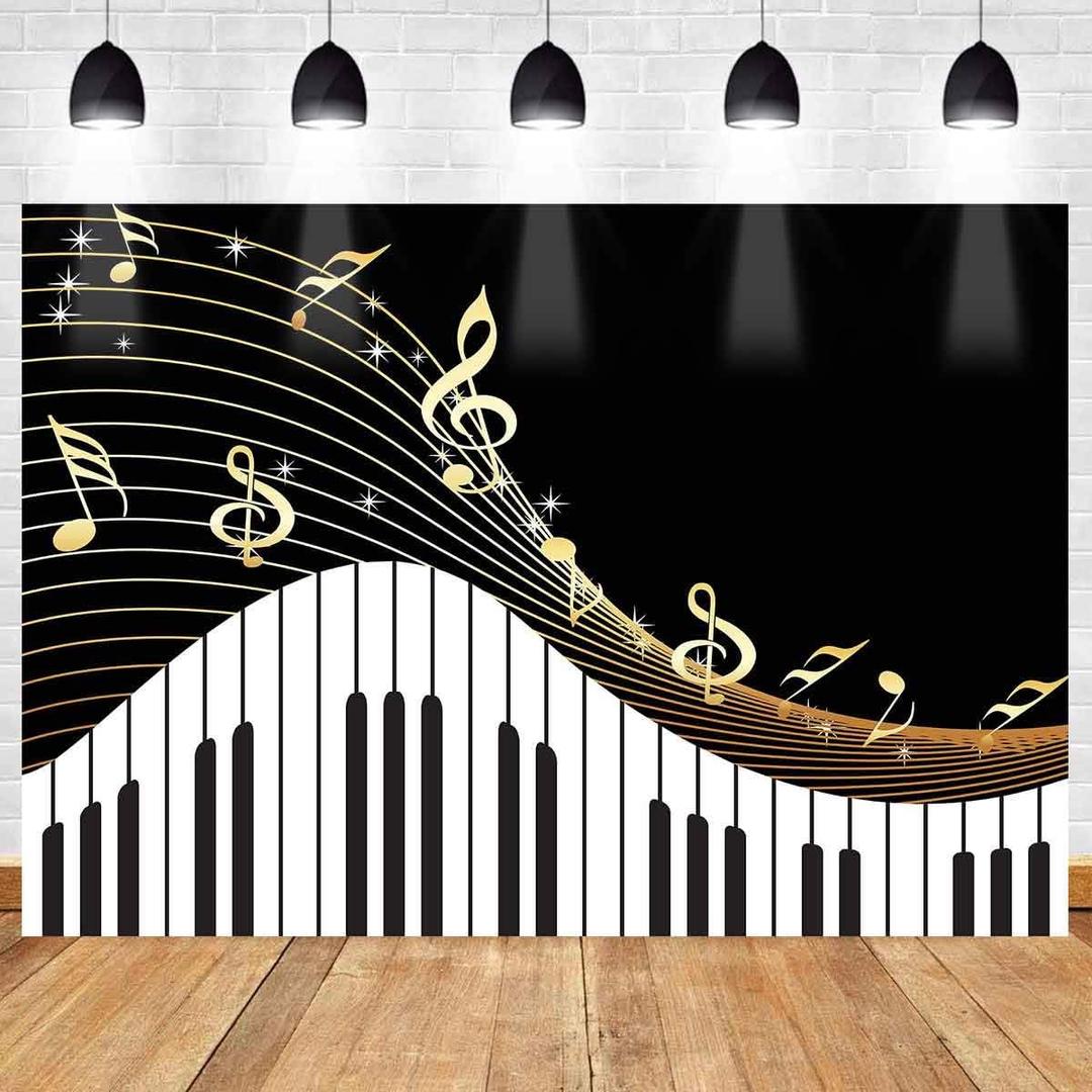 10x7ft Abstract Photography Black and White Piano Keys Music Symbols Party Photo Booth Backdrop
