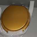 Round Toilet Seat Wood Toilet Seat Prevent Shifting with Zinc Alloy Hinges American Standard Size Toilet Seat Easy to Install also Easy to Clean(Round,Sparkling Classical Gold)