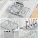Expandable Dish Drying Rack, Dish Racks for Kitchen Counter, Stainless Steel 304, Flip-Top Retractable Plate, Multi-Directional Adjustable Dish Rack, Space Saving Large Drying Rack Kitchen, White