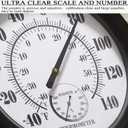Indoor Outdoor Thermometer Large 12 Inch Wall Thermometer-Hygrometer Waterproof Does not Require Battery (Black)