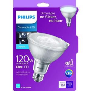 Philips LED Dimmable PAR38 Light Bulb - EyeComfort Flicker Free - 13W = 120W - 900 Lumen - Daylight (5000K) - E26 Base - Outdoor - Title 20