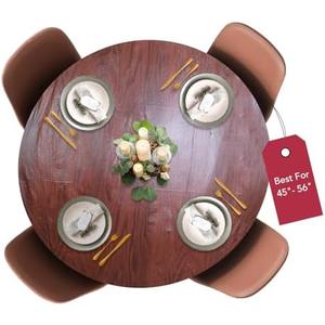 Covers For The Home Deluxe Elastic Edged Flannel Backed Vinyl Fitted Table Cover - Woodgrain (Mahogany) Pattern - Large Round Oblong Oval - Fits Tables up to 45" - 56" Diameter