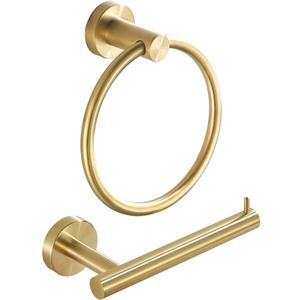 WINCASE Gold Toilet Paper Holder Towel Ring, Brushed Gold Bathroom Hardware Set, Hand Towel Holder Toilet Paper Roll Holder Wall Mount, Rustic Farmhouse Rustproof Stainless Steel 2 Pieces