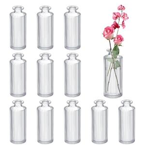 Glass Bud Vases Set of 12, Ribbed Bud Vases in Bulk, Mini Vases for Centerpieces, Small Clear Vintage Vase for Table Decorations, Wedding Decor, Home (Ribbed)
