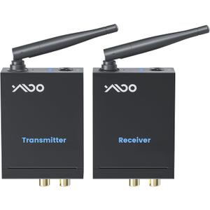 YMOO 2.4GHz Wireless Audio Transmitter and Receiver (1 TX+2 RX), 2 Receivers for Two Speakers, 20ms Ultra Low Latency HiFi Audio, 320ft Range RCA Jack Wireless Adapter for TV/PC/CD Player/Home Stereo