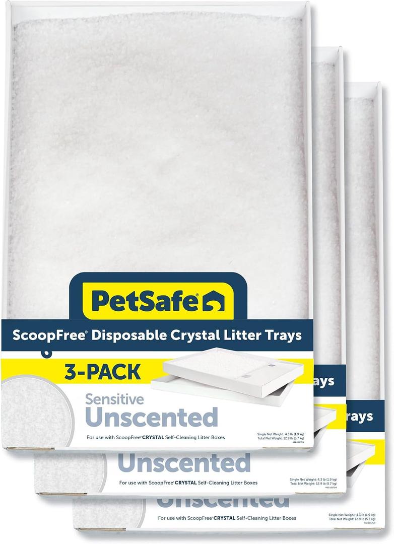 PetSafe ScoopFree Crystal Cat Litter & Refill Tray with Lid, Fragrance Free, 4.3 Lb Bag with Each Tray, Pack of 3
