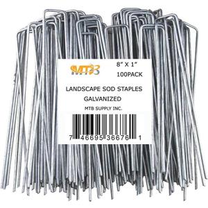 100 Pack 8 Inch 11GA(0.12inch) Landscape Staples Garden Stakes Fence Netting Pins Ground Spikes Sod Cover Fabric Pegs Anti-Rust Galvanized