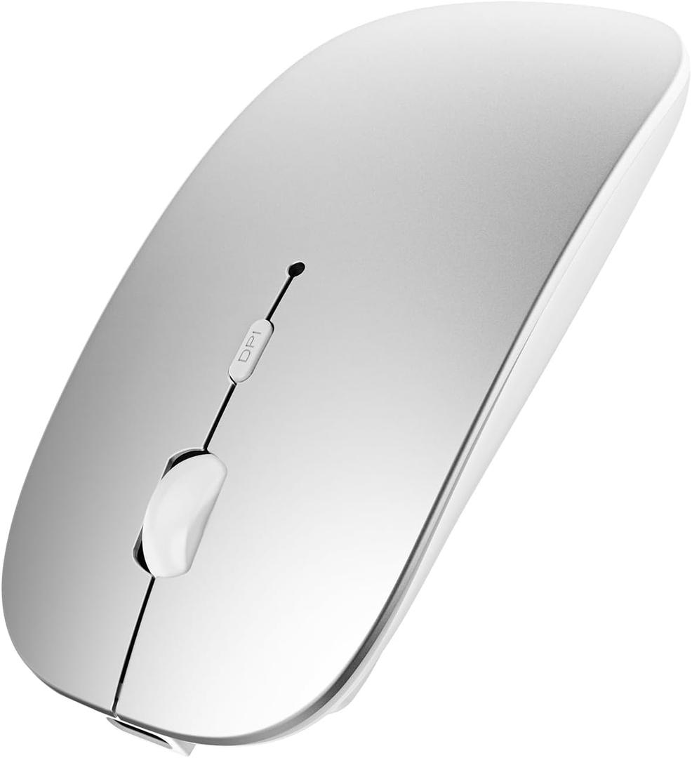 SUNGI Bluetooth Mouse for Laptop/Tablet/iPhone/Android PC,Rechargable Quiet Slim Mice Compatible with Windows/Linux,Silver