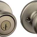 Kwikset Tylo Entry Door Knob with Lock and Key, Secure Keyed Handle Exterior, Front Entrance and Bedroom, Antique Brass, Pick Resistant SmartKey Rekey Security and Microban