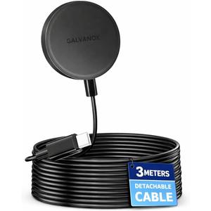 Galvanox Long Wireless Charger, Compatible with MagSafe (10 Foot Cable) Magnetic 15W Fast Charging Pad for iPhone with Flexible, Removable Cord (Black)