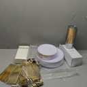 MirthMood 210Pcs Disposable Plastic Plates Set, Gold and White Plastic Party Plates, Includes:30 Dinner Plates, 30 Dessert Dinnerware, 30 Cups, 30 Napkin Cutlery for Spring Wedding,Birthday Party