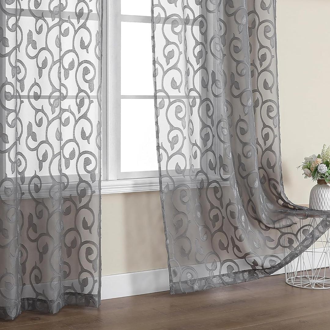 OWENIE Furman Sheer Curtains 84 inches Long for Bedroom Living Room 2 Panels Set, Light Filtering Window Curtains, Semi Transparent Voile Top Dual Rod Pocket, Grey, 40Wx84L inch, Total 84 Inches Width (Charcoal Gray)