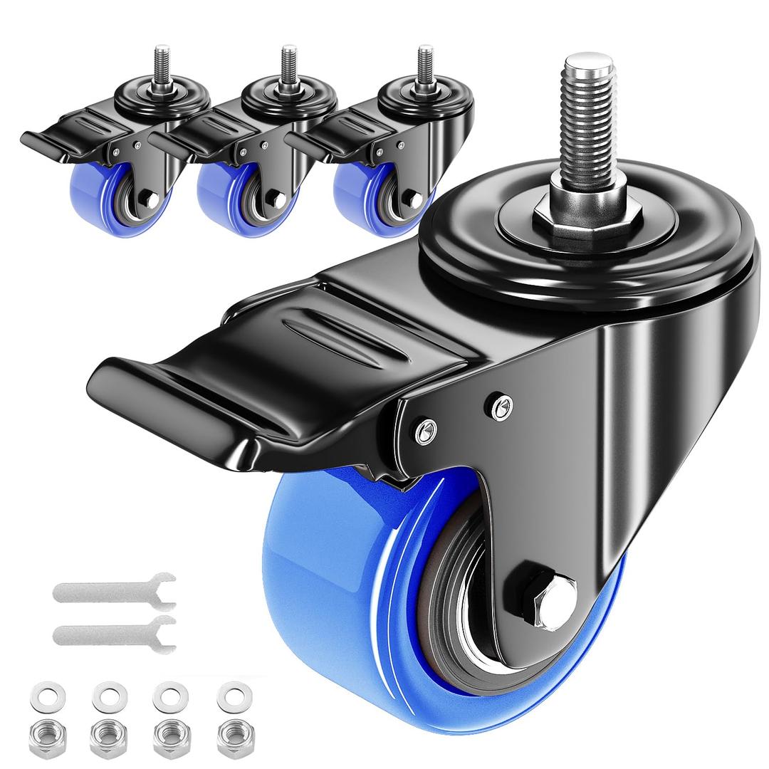 Stem Caster Wheels 2 inch Heavy Duty, Swivel Threaded Stem Mount Casters Set of 4 with American Size UNC 1/4"-20 x 1