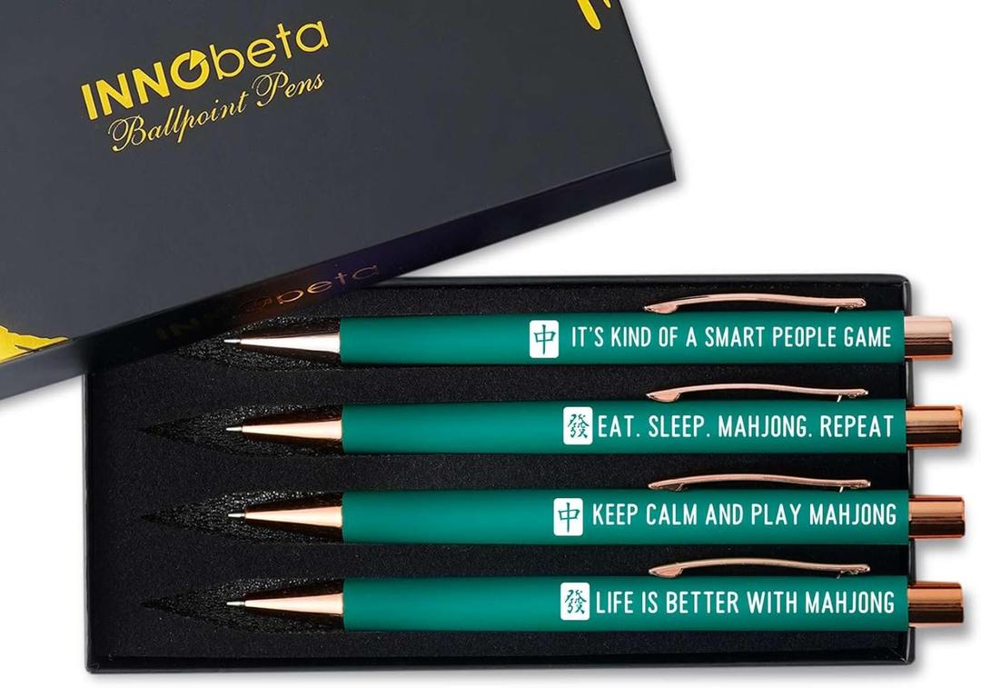 InnoBeta Mahjong Gifts for Women/Men, Funny Gifts for Mahjong Lovers, Ballpoint Pen Set of 4, Perfect for Birthday & Christmas