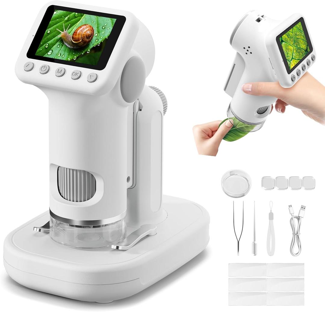 1600X Microscope for Kids, 4K 2.0" Screen Kids Microscopes with Slides Kit Microscope for Toddlers Christmas Birthday Gifts Toys for 3-14 Year Old Children Students (White)