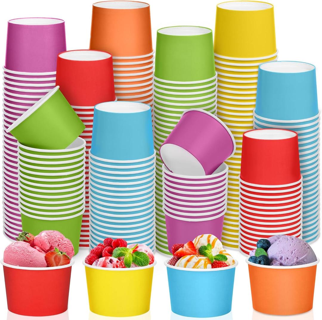 Aodaer 300 Pack Disposable Paper Ice Cream Cups 8oz Paper Ice Cream Bowls Colored Snack Bowl Dessert Bowls for Hot or Cold Food Party Supplies Treat Cups Serving Sundae, Frozen Yogurt, Soup