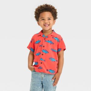 Cat & Jack Toddler Boys' Short Sleeve Gauze Woven Challis Fish Shirt,  4T