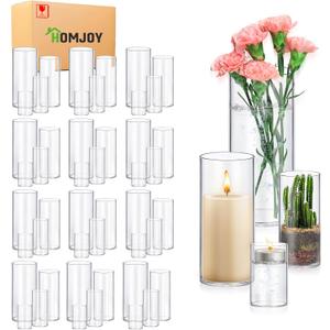 48 Pack Glass Cylinder Vases 4,6,8,10 Inch Tall Clear Flower Vase Hurricane Floating Candle Holder for Table Centerpiece Wedding Home Decor
