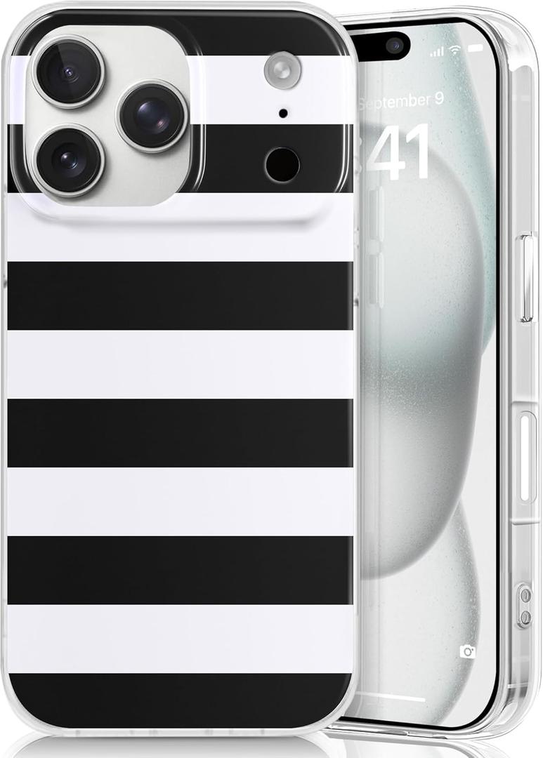 2 x Compatible with iPhone 17 Pro Case for Women, Cute Classic Stripe Minimalist Design, Slim Hard PC Black Protective Cover-Classic Stripe