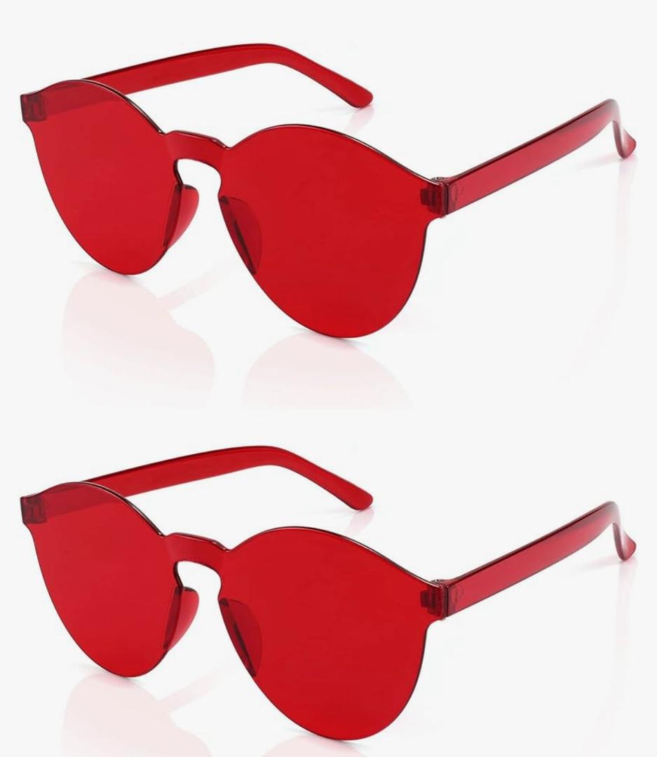 FEISEDY 2 Pack Rimless Round Shaped Sunglasses Women One Piece Transparent Candy Color Cute Glasses B2230