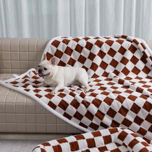 Waterproof Pet Blanket, Dog Bed Covers Throw for Puppy Cats Stylish Jacquard Pets Couch Sofa Furniture Protection Washable Reversible Covers (Coffee Check, XS)