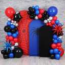 137 Pcs Spider Web Theme Party Decoration Kit 4ft, 5ft, 6ft Red Black Blue Spider Web Arch Cover Backdrop Balloons Glue Ribbon Strip for Birthday Baby Shower Wedding Photography Decor, 4 X 1.65 feet, 5 X 2.1 feet, 6 X 2.6 feet