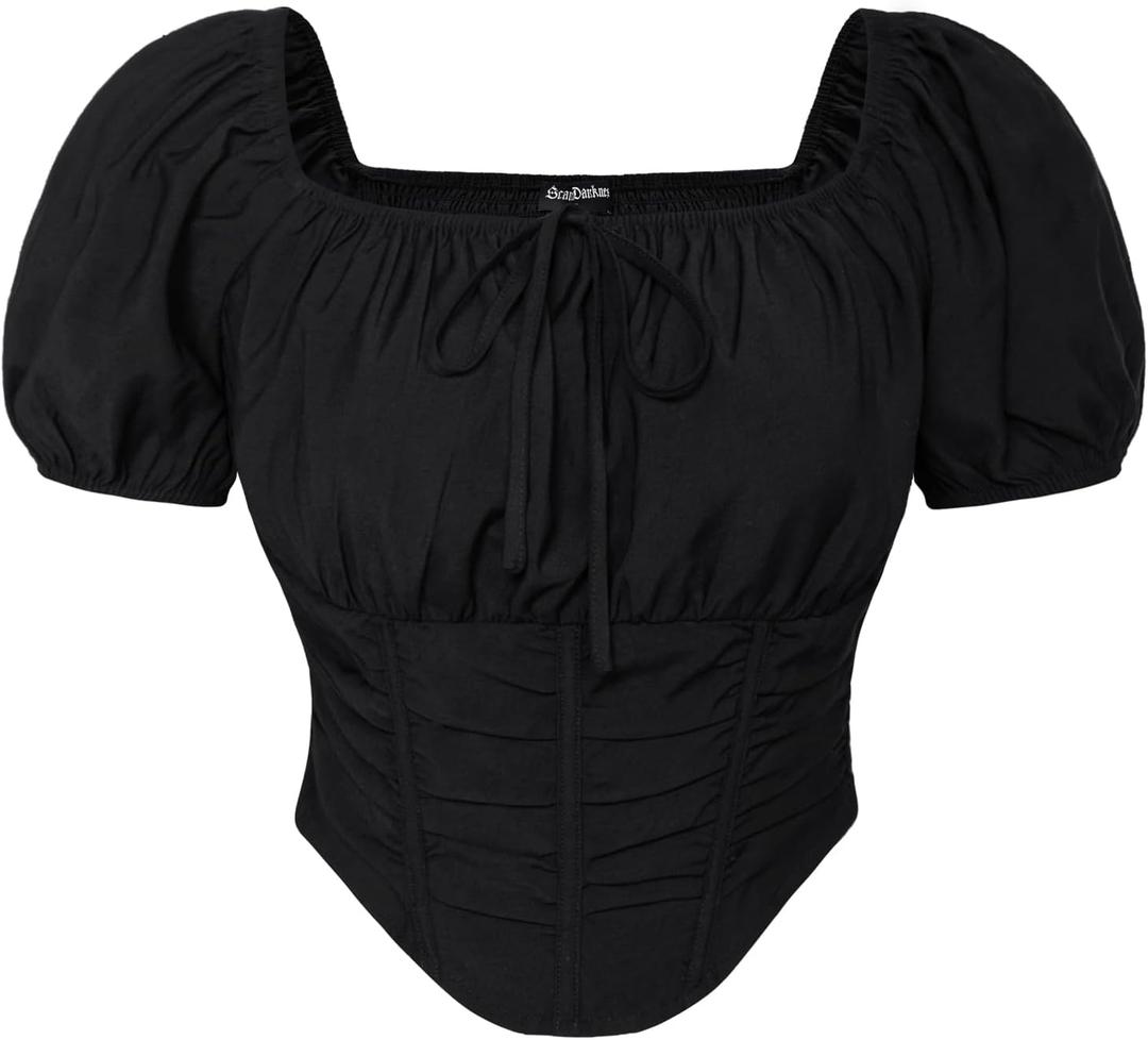 Scarlet Darkness Renaissance Shirt Women Off The Shoulder Corset Tops Peasant Blouse (Black, M)