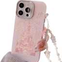 Casechics Compatible with iPhone Case,Cute Laser Glitter Bling Sparkly Castle Wristband Strap Bracelet Chain[Military Drop & Full Body Protection] Shockproof Cover Phone Case (Pink,iPhone 14 Pro Max)