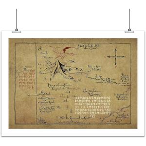 The Hobbit Map Thror's Map Thorin's Map Tolkien Gift The Lonely Mountains Canvas Map Wall Art Print Decor Gift - Unframed Print Only