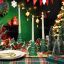 LemonRoad 12 Pack Christmas Glass Taper Candle Holder Tree Shape Clear Candlestick Holder Fit 0.8 Inch Candle Pine Tree Shape Crystal Candlestick Stand Centerpiece for Christmas Table (Green)